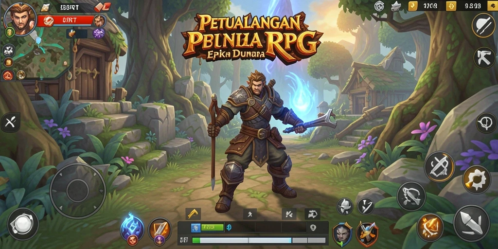 Tampilan gameplay 5RT yang menampilkan pertarungan epik dan dunia fantasi.