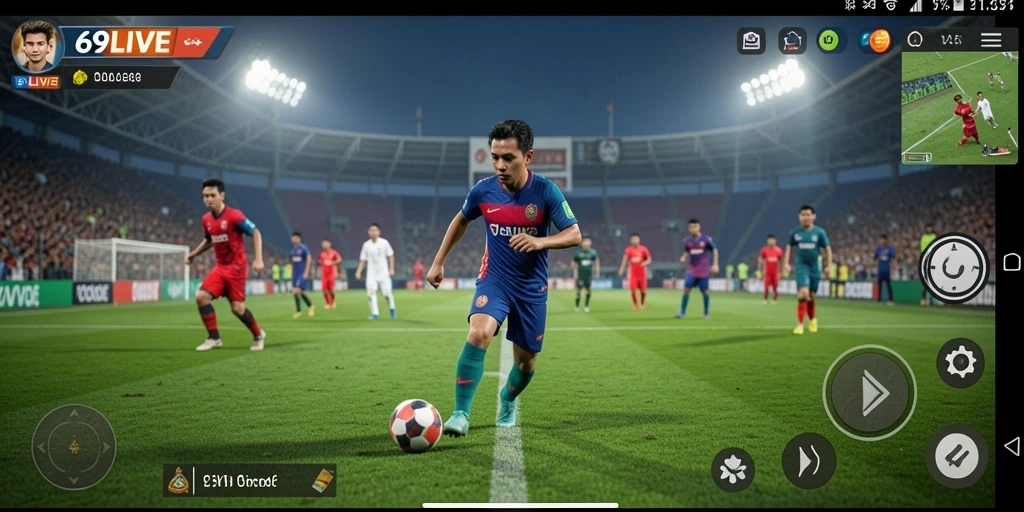 Tampilan gameplay 69LIVE yang menyerupai pertandingan sepak bola nyata.