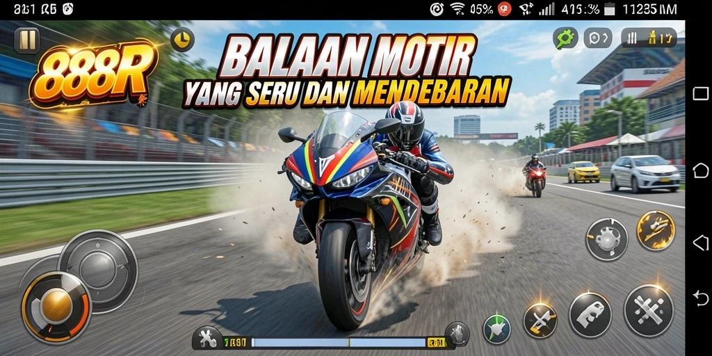 Gameplay seru dalam balapan motor 888R yang mendebarkan