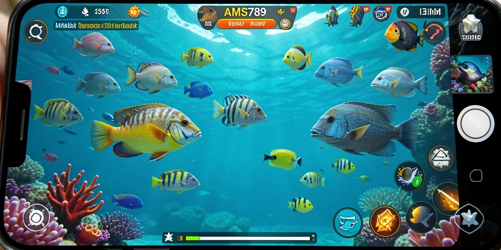 Tampilan gameplay seru dengan ikan berwarna-warni dalam AMS789.