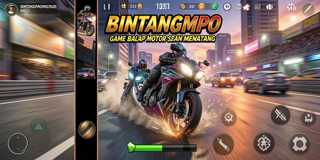 Gameplay seru BINTANGMPO dengan balapan motor menarik.
