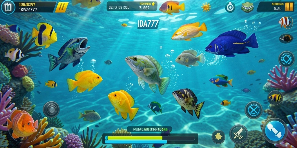 Gambar gameplay IDA777 yang menampilkan aksi menembak ikan.