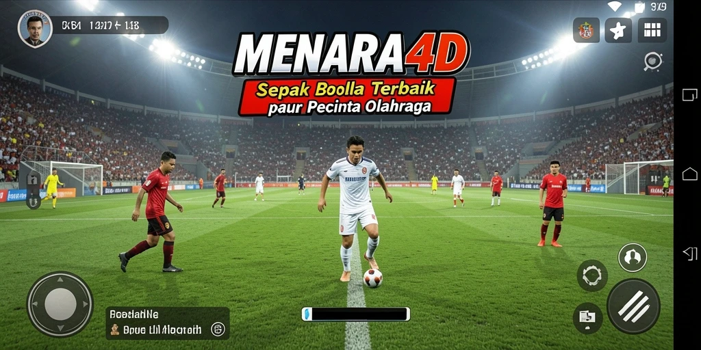 Screenshot utama MENARA4D menunjukkan aksi seru dalam permainan sepak bola.
