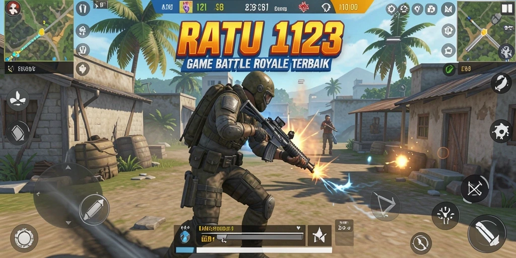 Tampak layar permainan RATU123 yang penuh aksi di arena Battle Royale.